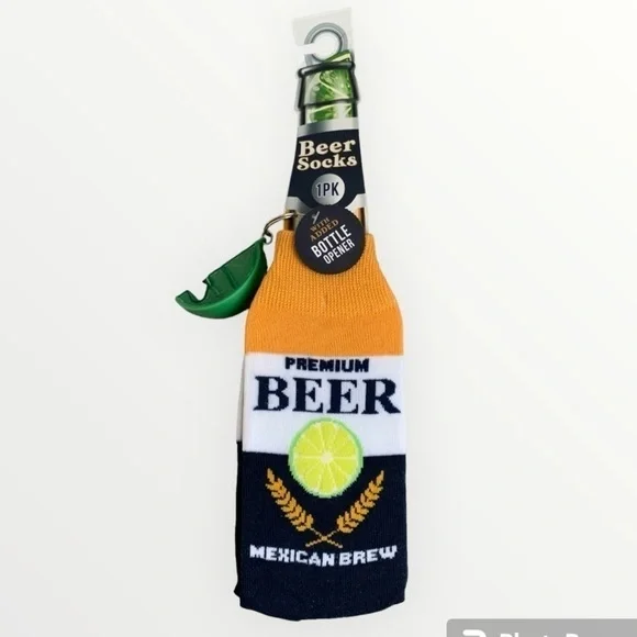 NWT Cinco de Mayo “Premium Beer Mexican Lager” Socks with Lime Bottle Opener - Picture 1 of 7